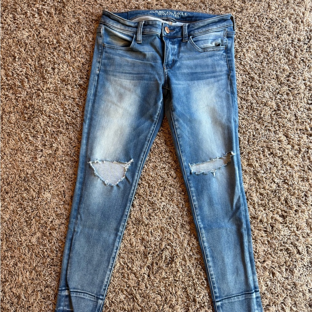 American Eagle Outfitters Blue Distressed Skinny Jeggings